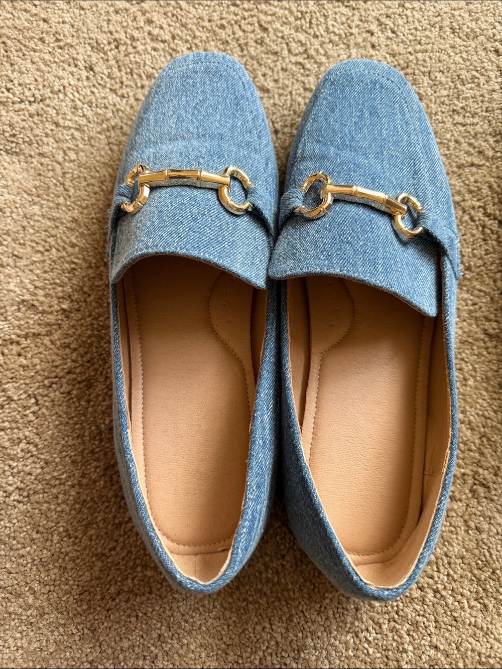 Denim Slip-On Loafers with Gold Horsebit